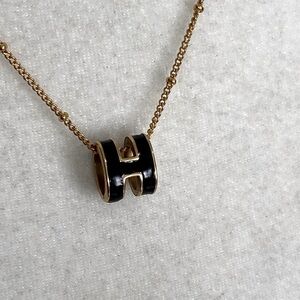18K Gold Plated Luxury Fashion Pop H - Black Pendant Necklace